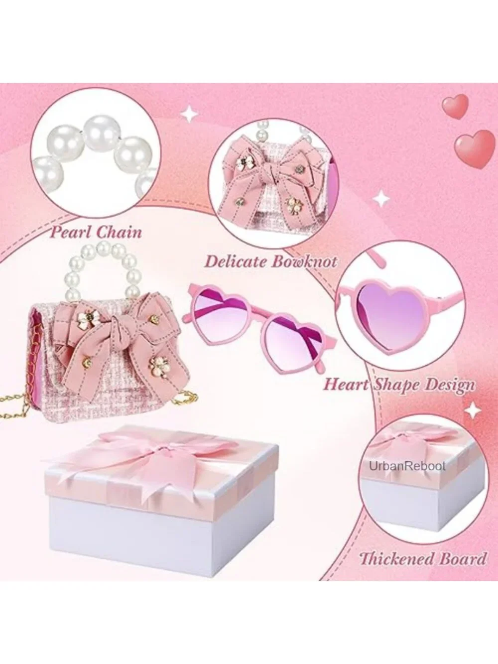 Girls Bowknot Crossbody Purse with Heart Sunglasses Gift Box Set